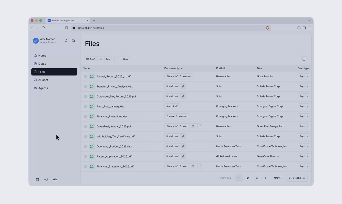 Files screen from a prototype built with Cursor