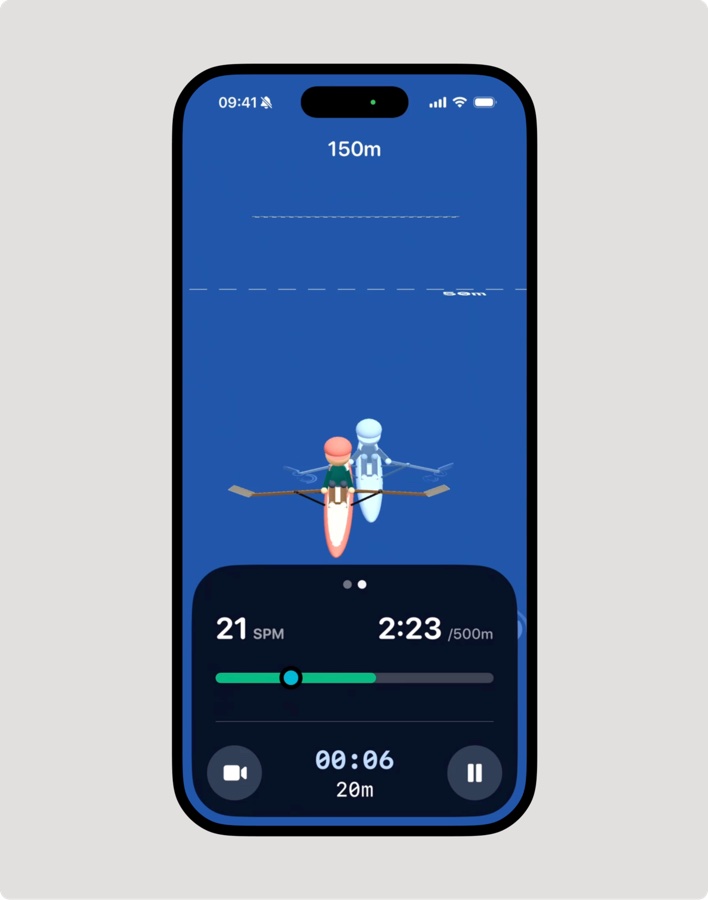 RowPal rowing screen with a pace boat
